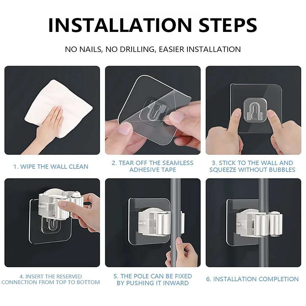 Multi-Purpose Hooks Adhesive Wall Hanging Mop Rack Broom Hanger Hook Kitchen Bathroom Organization Home Organizer Accessories